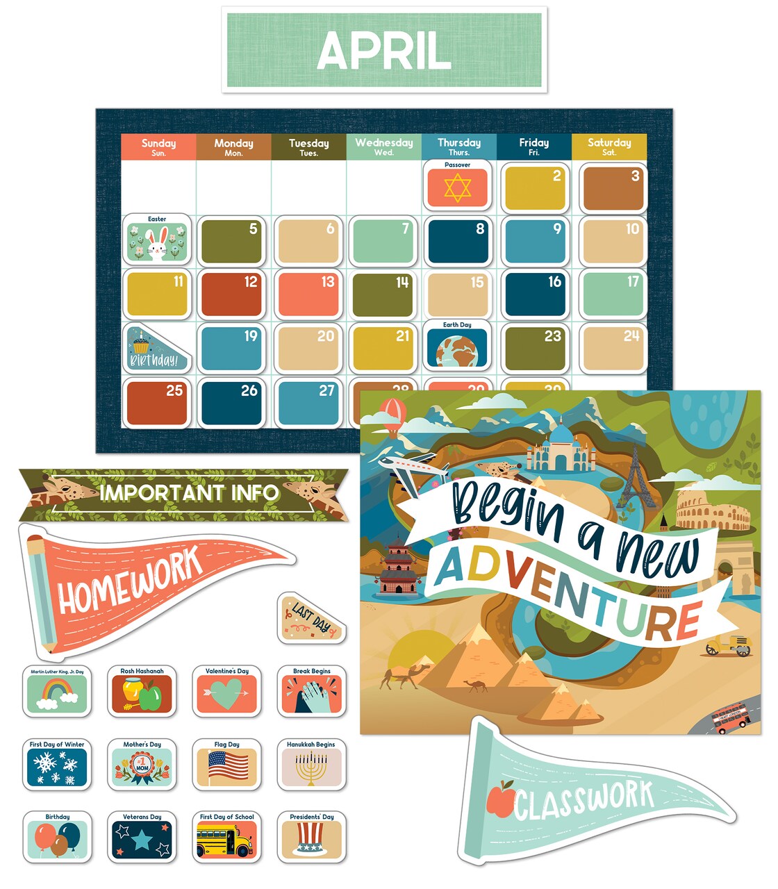 Carson Dellosa Let's Explore 123 pc Set Calendar, Classroom and Monthly Headers, Birthdays, Holidays, Number Cover Ups, Motivational Poster, and More for Bulletin Board and Wall Decor